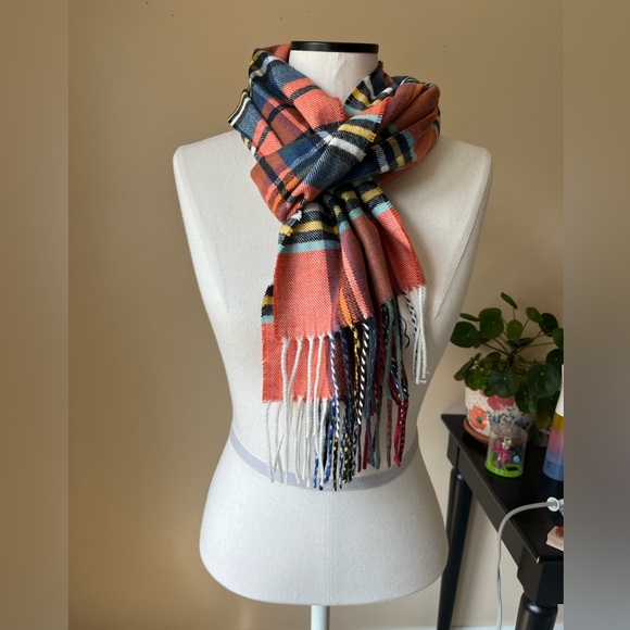 Red Plaid Scarf with Tassels - Picture 2 of 4